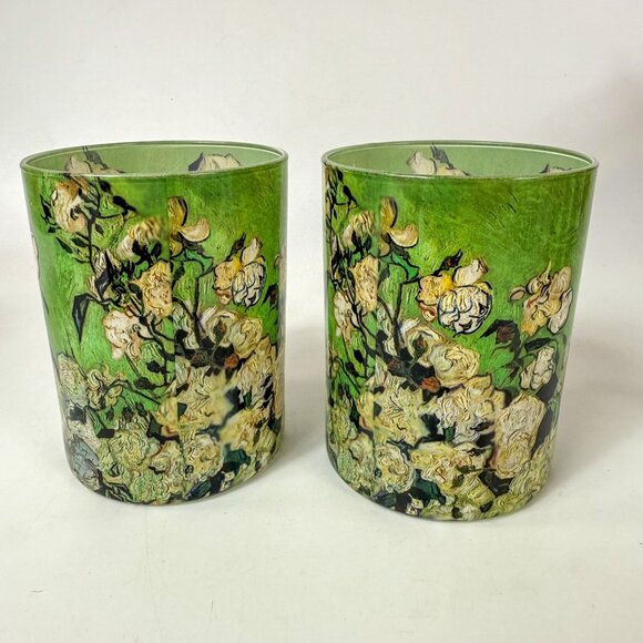 Van Gogh Roses Glass Candle Holders Set Of 2 - Picture 2 of 5